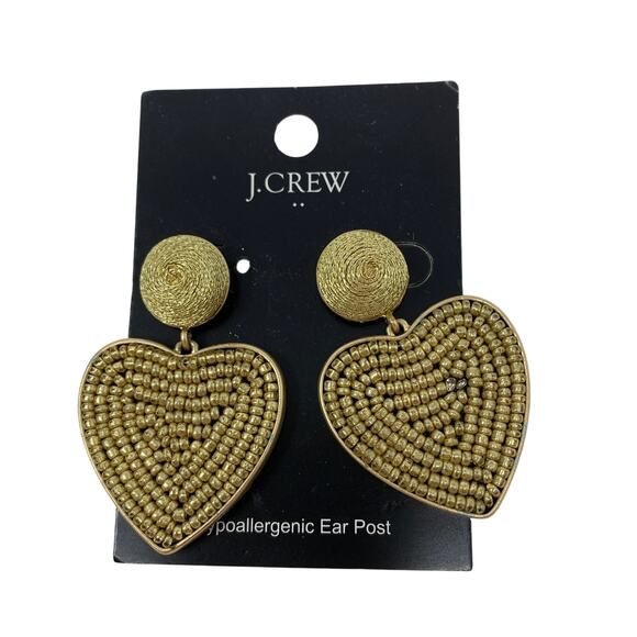 J. Crew Factory Beaded Heart Drop Earrings Gold Tone NEW - Picture 1 of 3